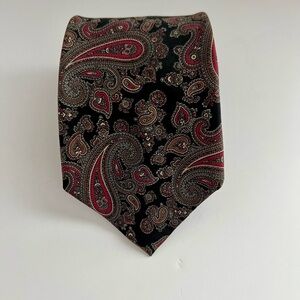 Adolfo Elegant Black and Red Paisley Tie